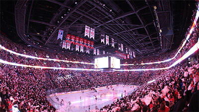 Fans at Bell Center watching a Montreal Canadiens NHL hockey game