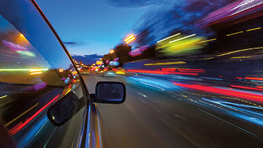 Blurred lights from cars speeding